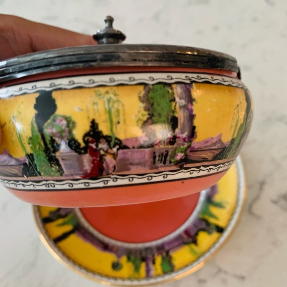 Royal Winton Grimwades Vintage Ceramic Sugar Bowl Set w/ Metal Lid - Picture 3 of 9